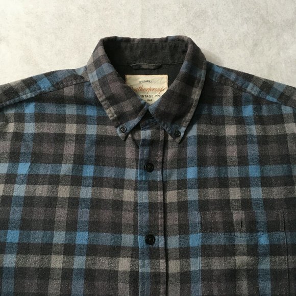 #7 Weatherproof Vintage Men's Flannel Shirt Sz L Grey Blue Plaid Copen Button Up - Picture 9 of 10